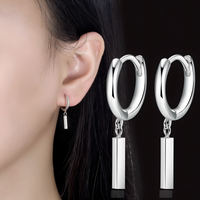 925 Silver-Plated Bar Drop Hoop Earring for Women Minimalist Dangle Earrings 917