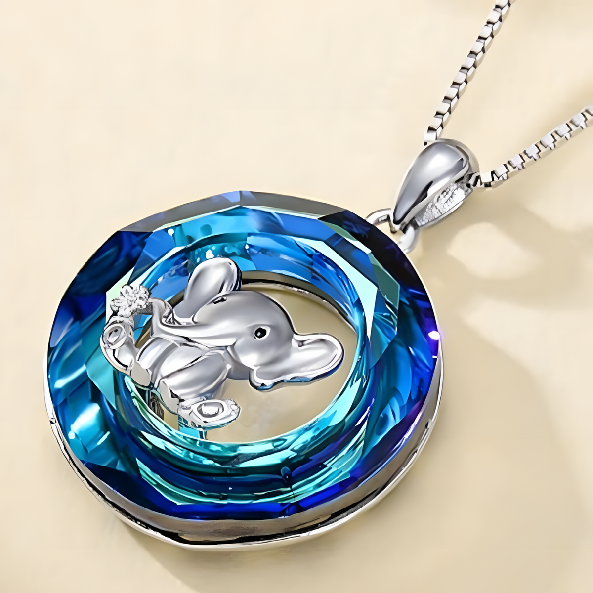 Unified Jewellery Cute Elephant Necklace Blue Crystal Circle Silver Tone B63