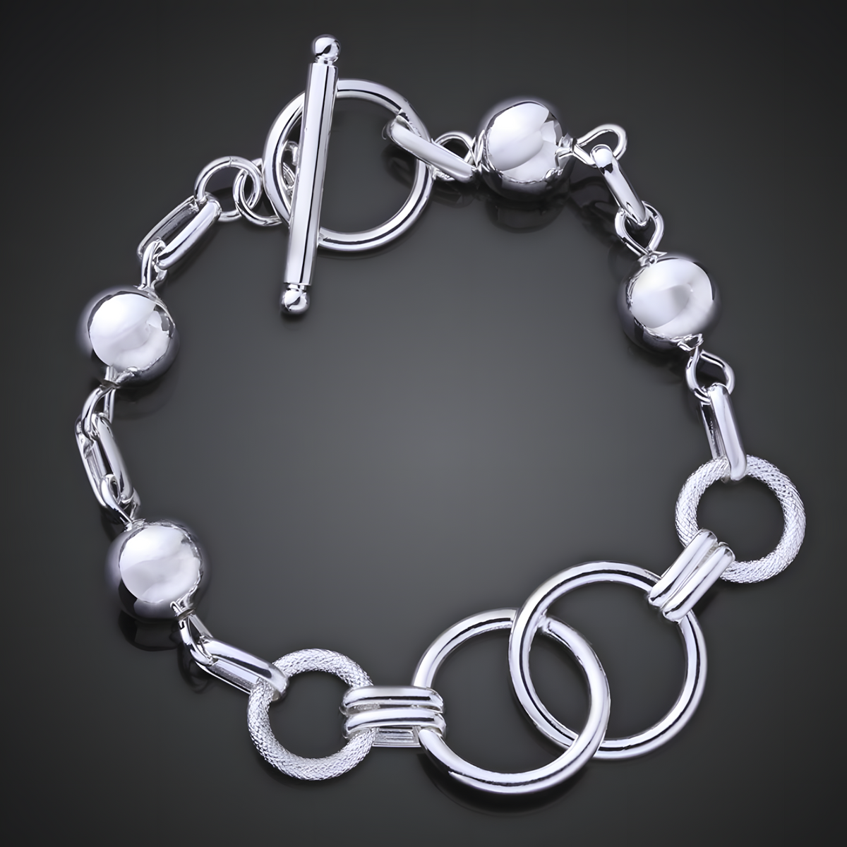 Toggle Bracelet For Women - Circle Link Chain Bracelet With Polished Ball 1782