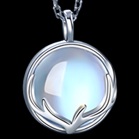 Copper Necklace with Cubic Zirconia Round Pendant for Women, Blue Moonstone 1257
