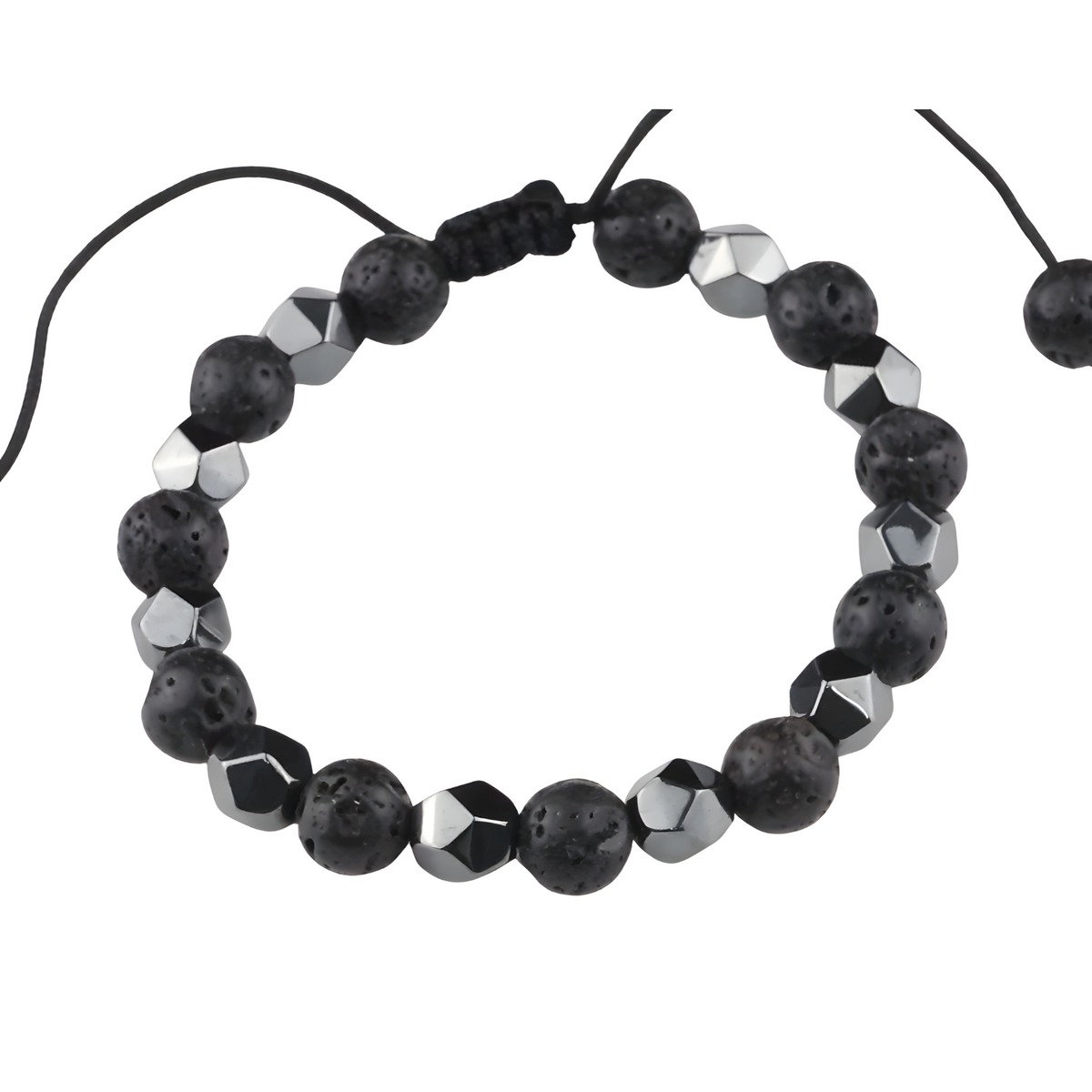 Black 8mm Lava Beaded Bracelet Adjustable Macrame Bracelet Unisex Volcanic 1351
