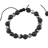 Black 8mm Lava Beaded Bracelet Adjustable Macrame Bracelet Unisex Volcanic 1351