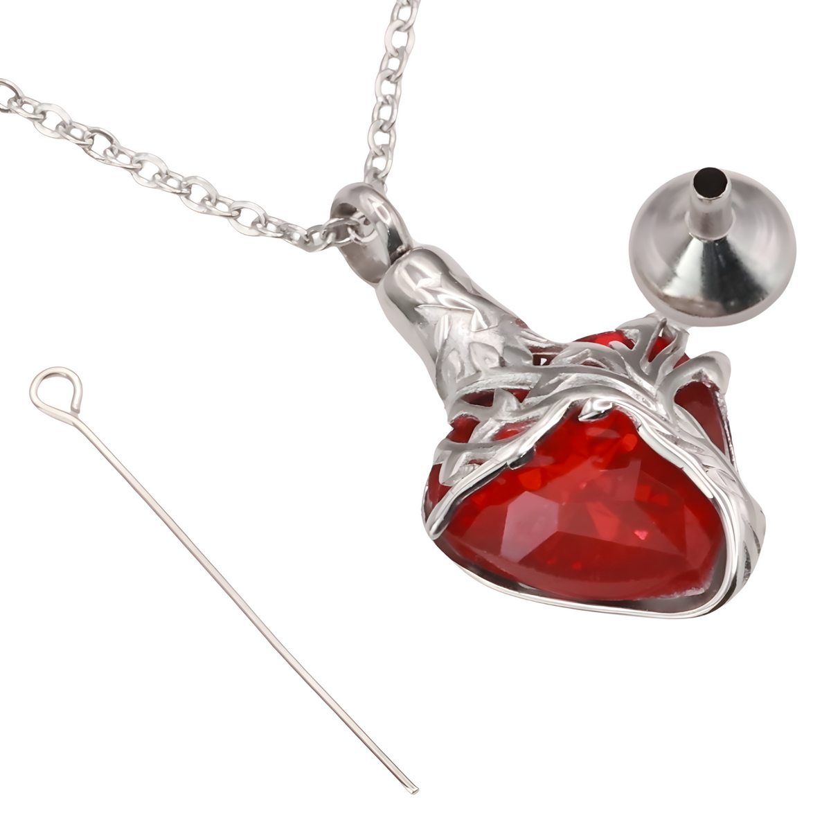 Heart Tree of Life Urn Necklace Crystal Funnel Filler 316L Stainless Steel B217