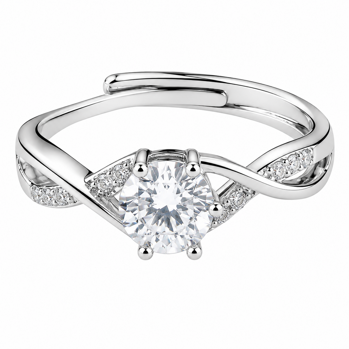 Adjustable Zircon Engagement Ring Round Brilliant Solitaire Twisted Cross 1659