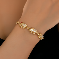 Gold Elephant Link Bracelet – Cute Animal Design with AAA+ Cubic Zirconia - 735