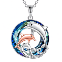 Dolphin Mother & Baby Pendant Necklace Women Zinc Alloy Animal Ocean Wave 1084