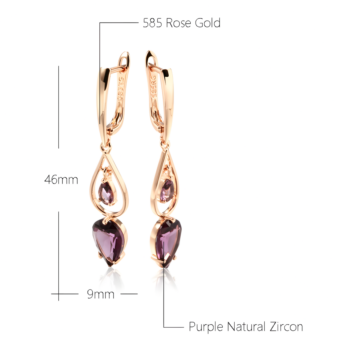 Long Drop Earrings for Women, Copper Alloy with Rose Gold Colour Plating 1279