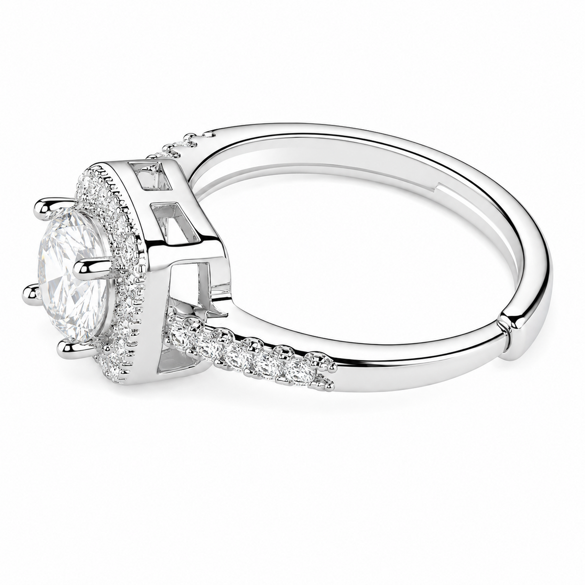 Women's Adjustable Cushion Halo Zircon Engagement Ring, Round Brilliant Cut 1610