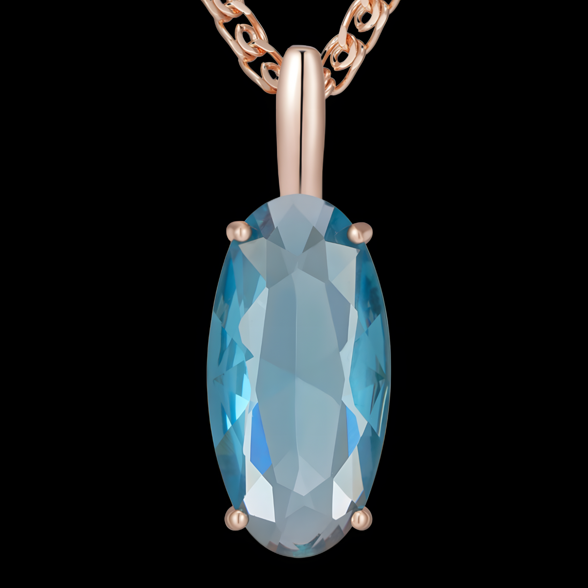 Blue Natural Zircon Pendant Necklace for Women, 585 Rose Gold Color Copper 1266