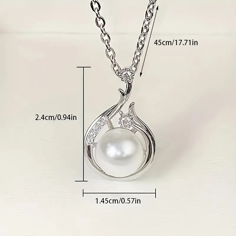 Copper Silver Plated Necklace Platinum Faux Pearl Pendant Niche Clavicle 61 UK