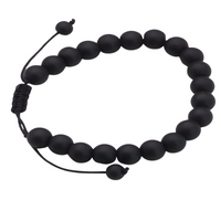 Unisex Natural Stone Bracelet, 8mm Matter Malachite & Lava Rock, Adjustable B119