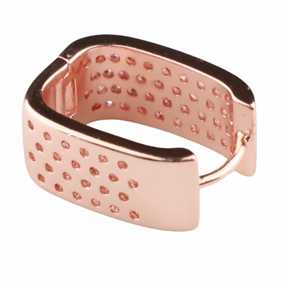 Rose Gold Plated Pavé Hoop Earrings 18mm x 8mm Micro Inlay Round Brilliant 1367