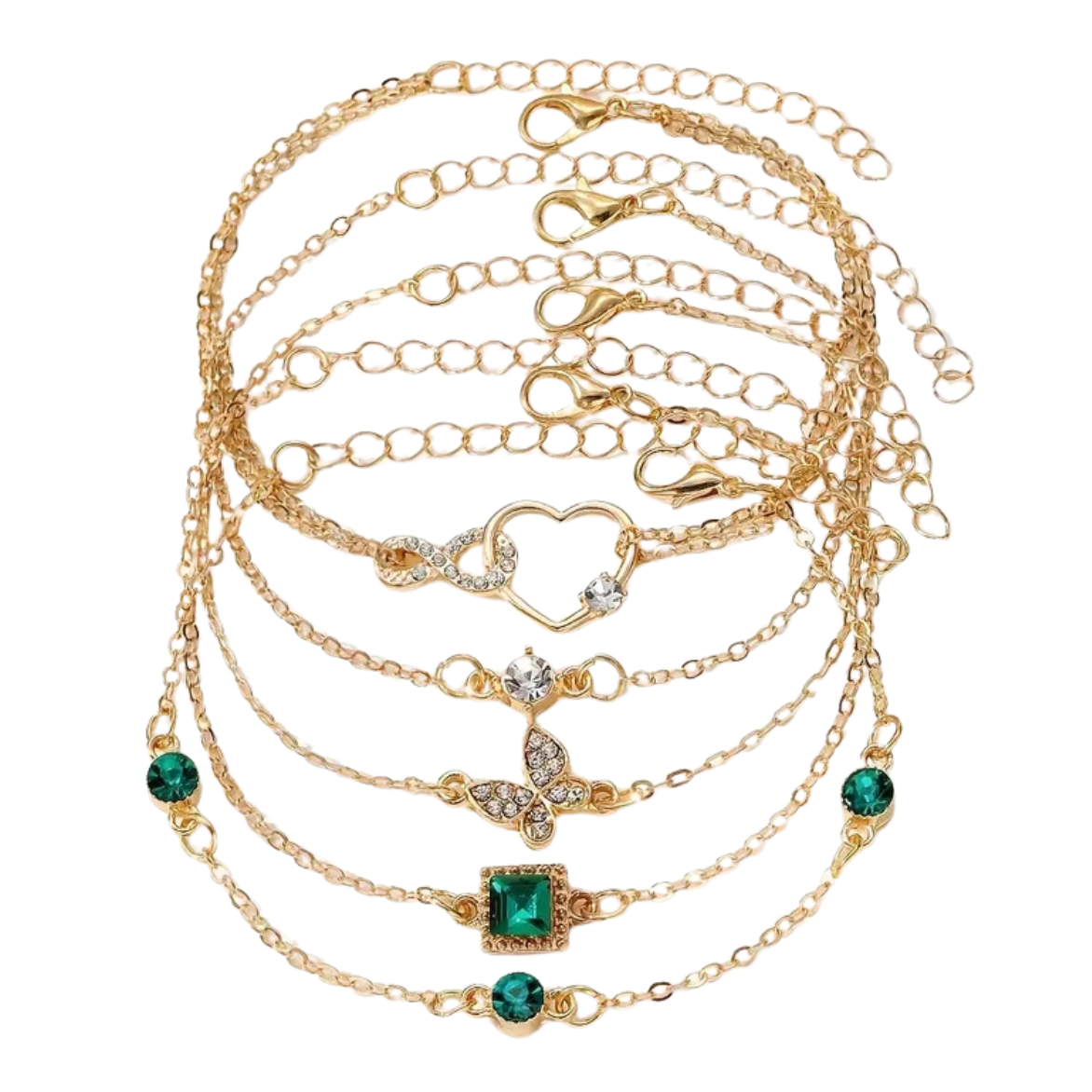 5pcs/Set Elegant Emerald Sparkle Square Butterfly Heart Bracelet Wedding 78 UK