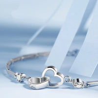 Silver Plated Double Heart Bracelet with Cubic Zirconia Stones for Women 419