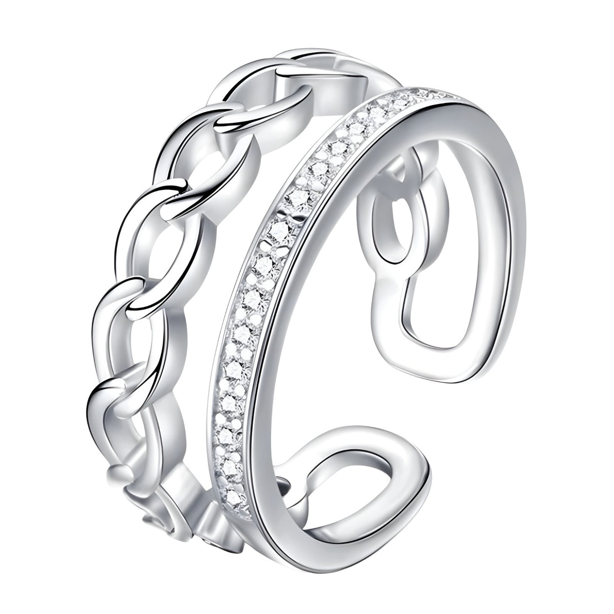 925 Sterling Silver Crown Ring Women; Adjustable Rhinestone Open Finger Band 393