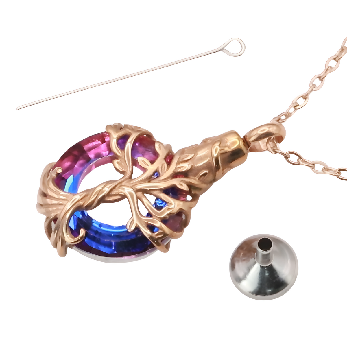 Tree of Life  Necklace with Multicolor Circle Crystal 316L Stainless Steel B218