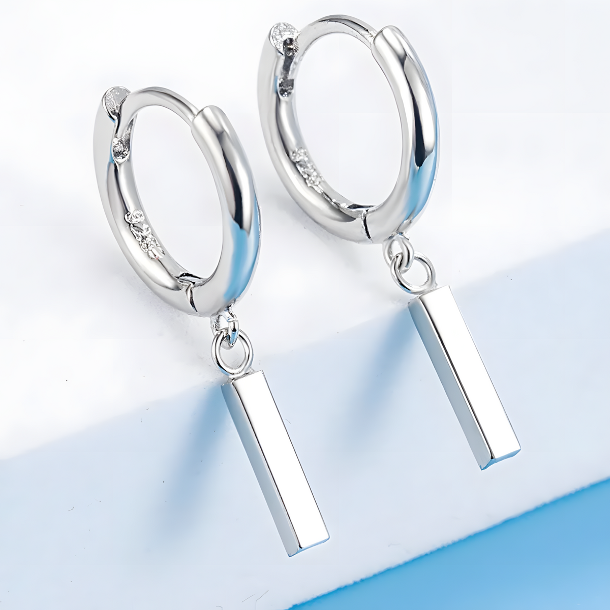 925 Sterling Silver Dainty Rectangular Metal Bar Drop Earrings Women, Hoop 501