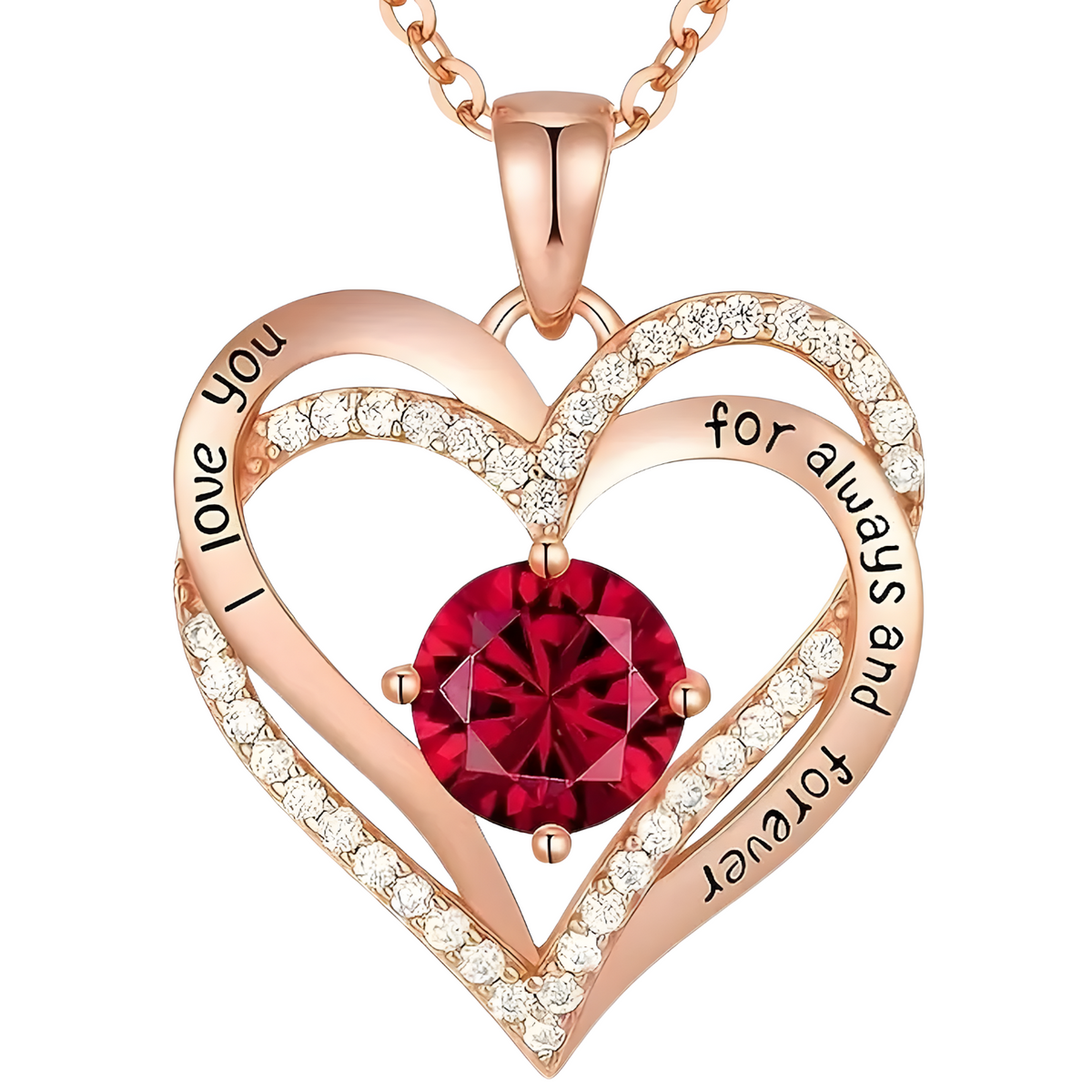 Rose Gold Tone "I Love You Forever" Heart Crystal Alloy Crystal Necklace B23
