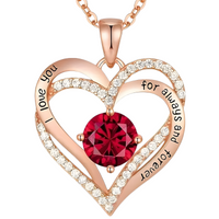 Rose Gold Tone "I Love You Forever" Heart Crystal Alloy Crystal Necklace B23