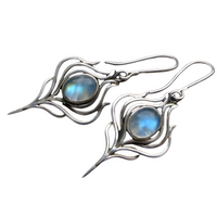 Blue Oval Stone Look Drop Earrings For Women Silver Colour Hook Dangle 1753