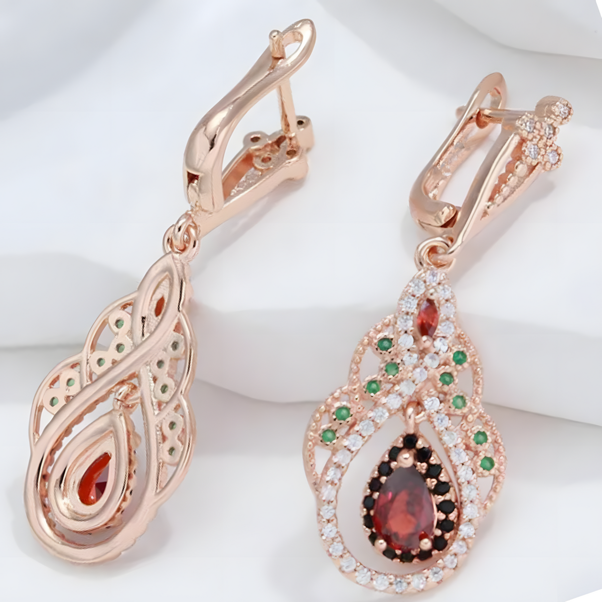 Rose Gold-Tone Teardrop Dangle Earring Women Vintage Chandelier Water-Drop 810