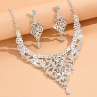 Silver Rhinestone Necklace and Earrings Set for Women – Elegant 45cm Palace 788