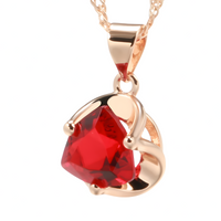 Red Natural Zircon Heart Pendant Necklace for Women, Copper 585 Rose Gold 1276