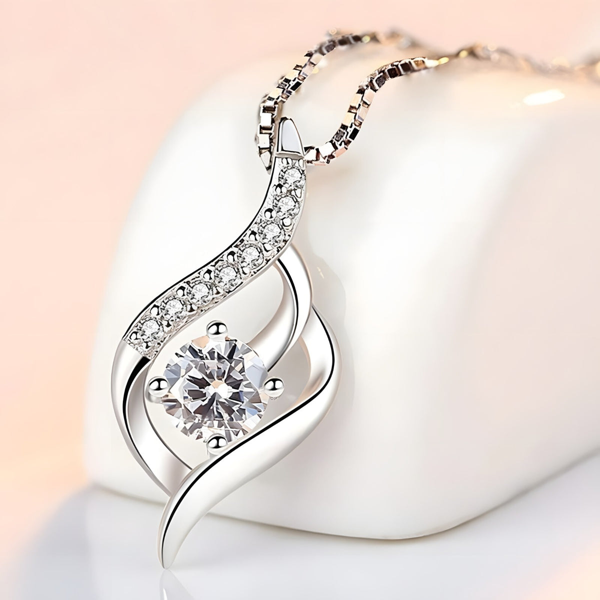 925 Sterling Silver Twisted Zircon Pendant Necklace Elegant Women’s Fashion 257