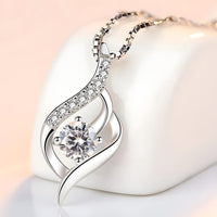 925 Sterling Silver Twisted Zircon Pendant Necklace Elegant Women’s Fashion 257