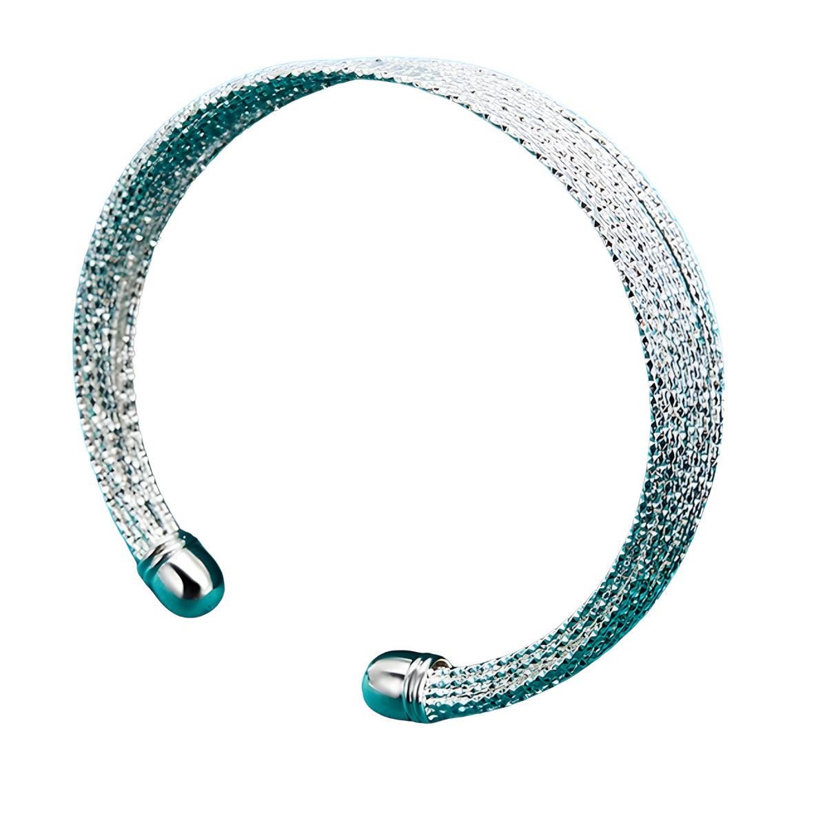 925 Sterling Silver Multi-Strand Mesh Open Cuff Bangle Bracelet for Women - 407