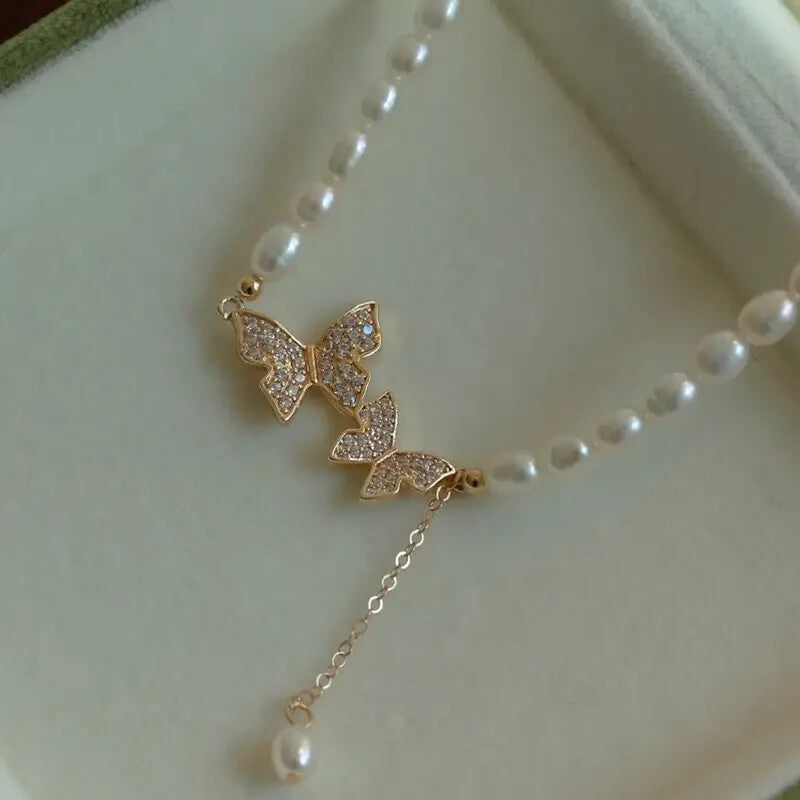 Butterfly Necklace Faux Pearls Beads Elegant Beaded Necklace Lovely Neck 84 UK