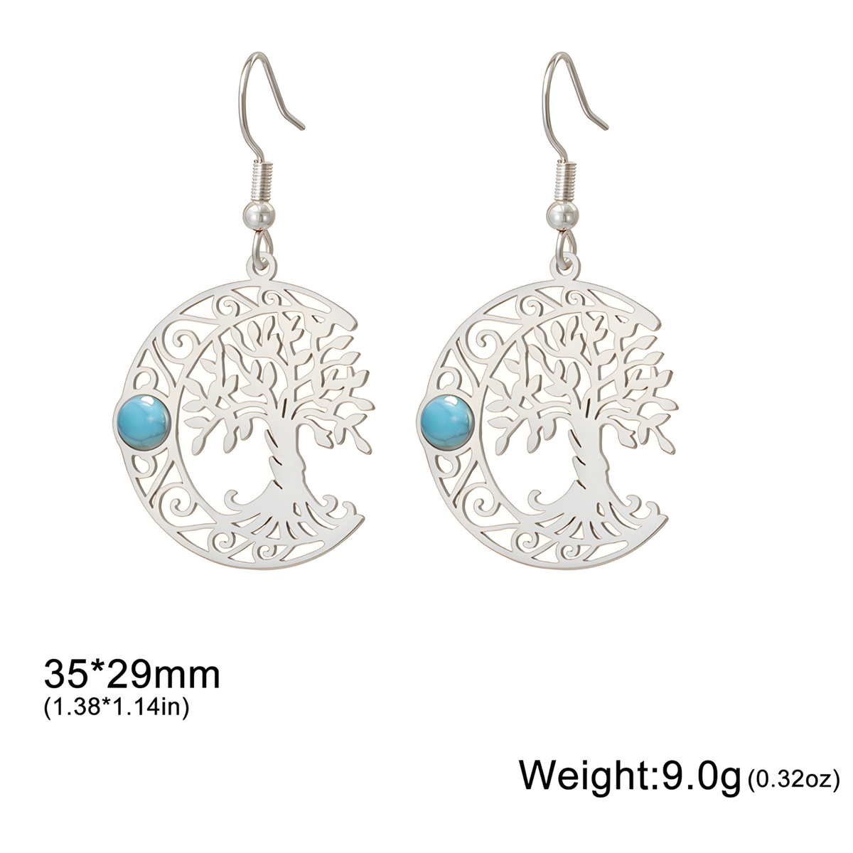 Filigree Tree of Life Dangle Earrings for Women, Crescent Moon Earrings B171