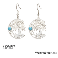 Filigree Tree of Life Dangle Earrings for Women, Crescent Moon Earrings B171