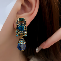 Vintage Statement Clip On Earrings For Women Geometric Rhinestone Crystal 1463