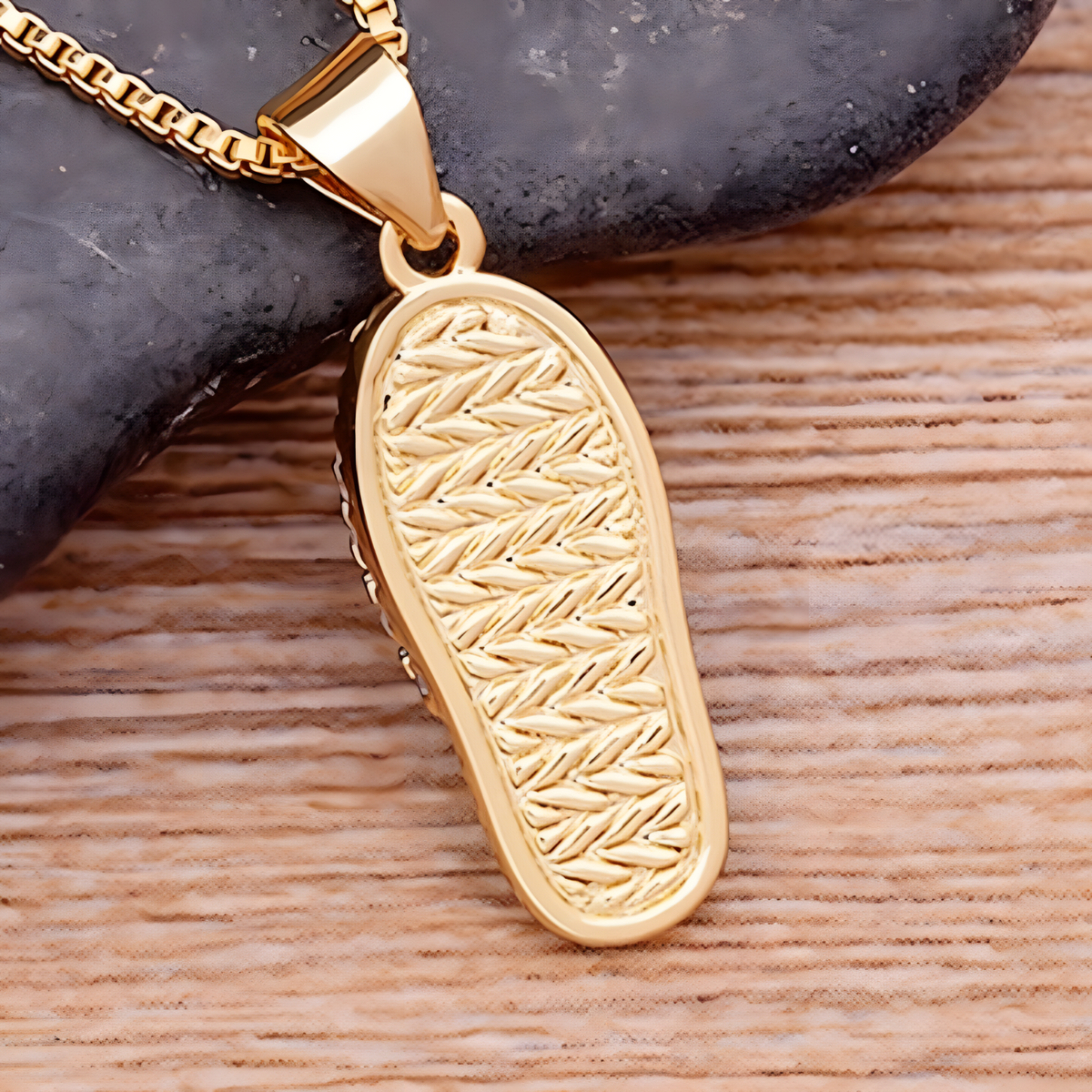 Enamel Slipper Pendant Necklace with Blue Evil Eye Design, Boho Gold-Tone B160