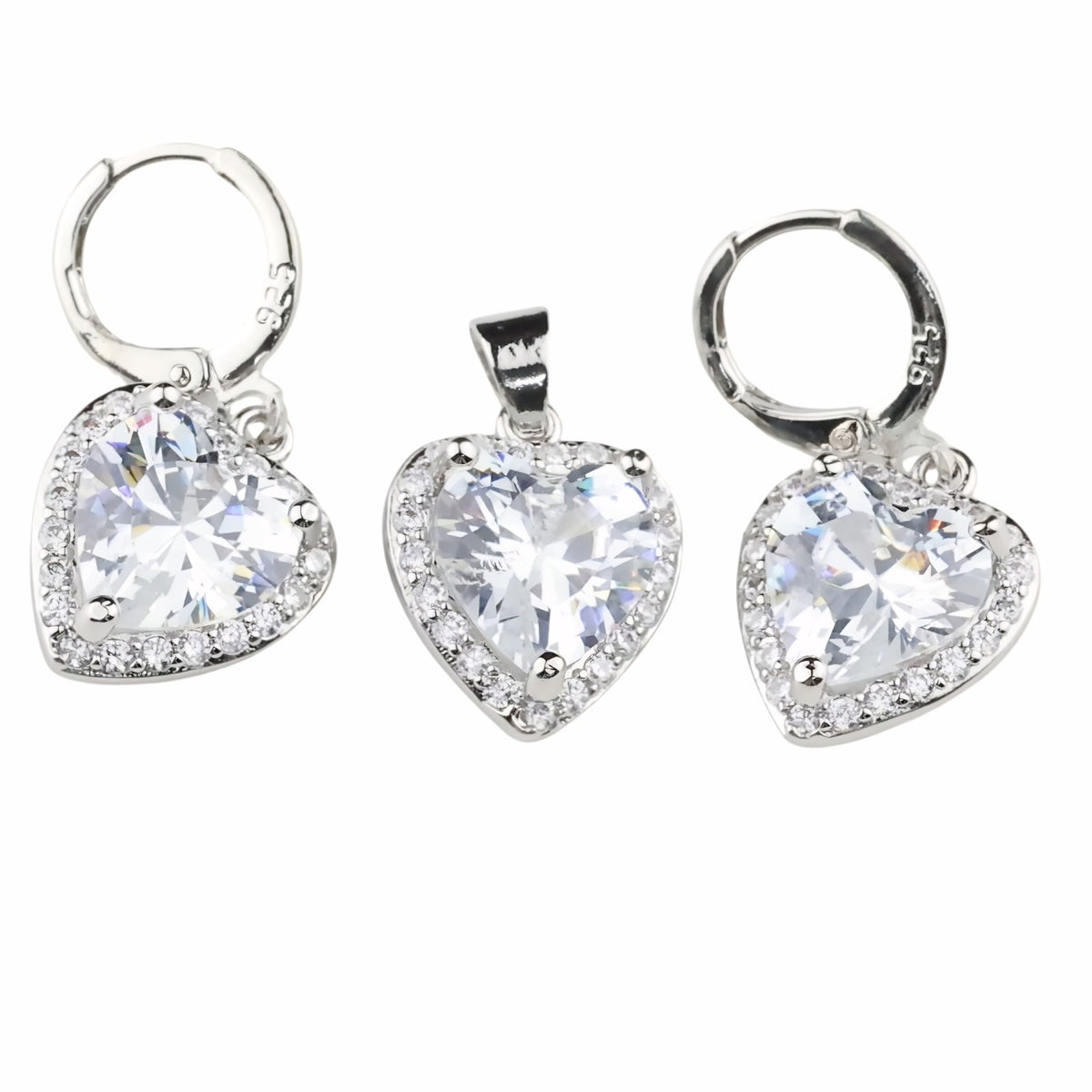 Heart Halo Necklace & Earrings Set -Sparkling Heart Pendant with Halo Cubic 1485
