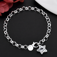 Star Charm Bracelet For Women - Round Link Chain, Crystal Look Star Pendant 1790