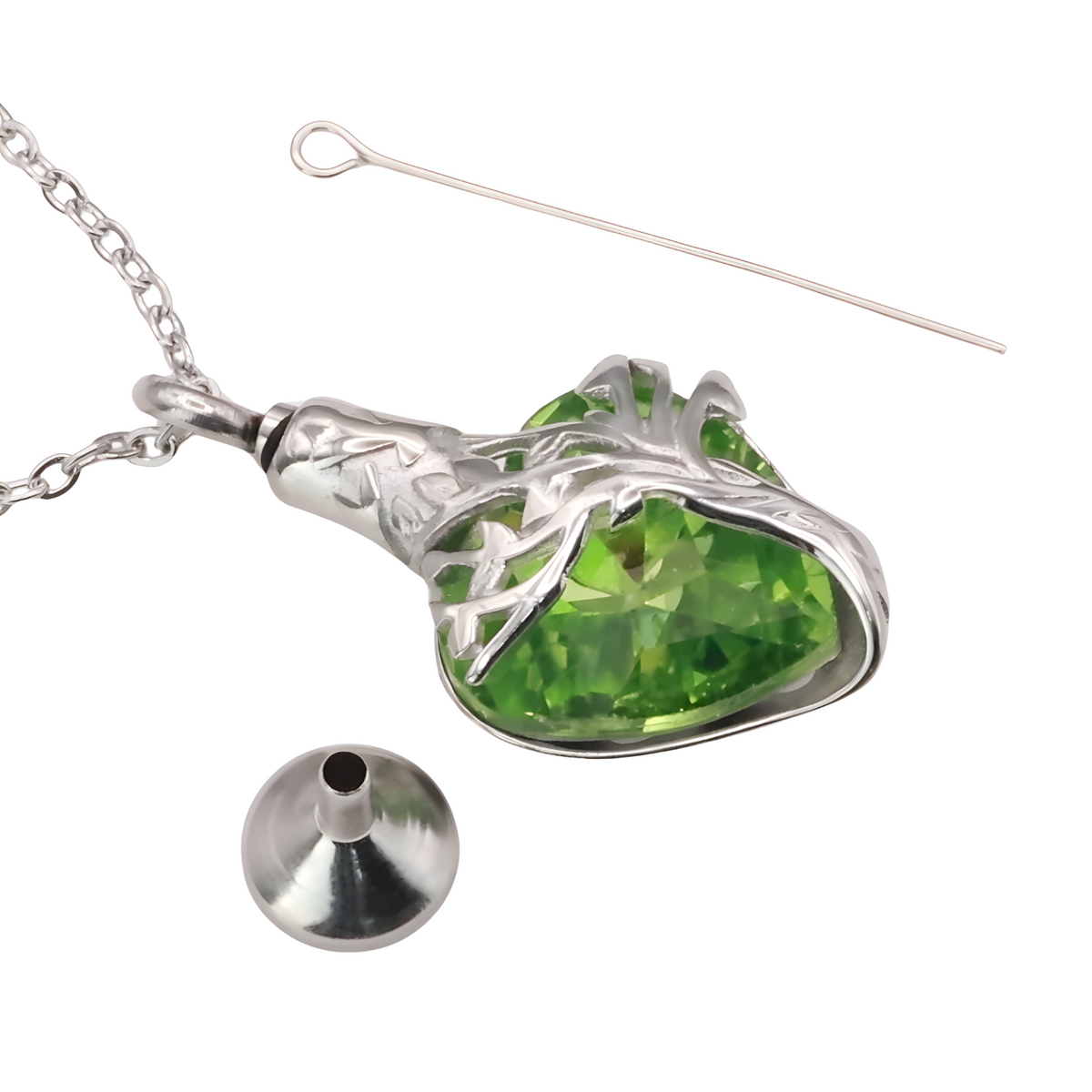 Heart Tree of Life Urn Necklace Crystal Funnel Filler 316L Stainless Steel B212