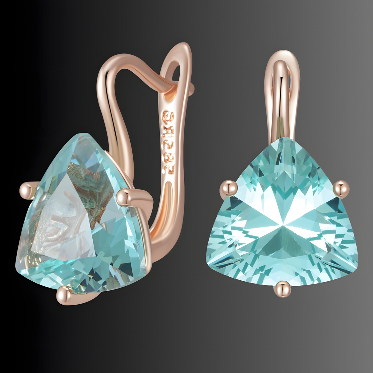 Green Natural Zircon Drop Earrings for Women, Copper Alloy 585 Rose Gold 1284