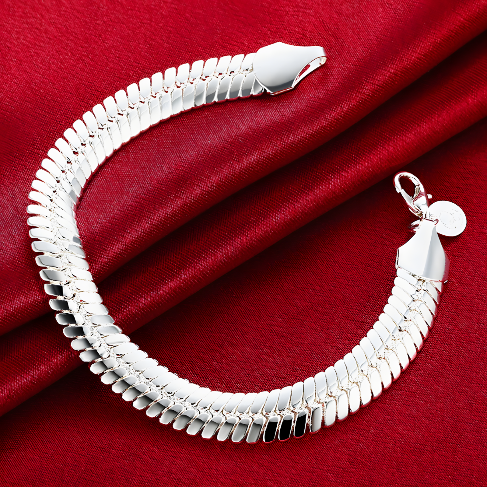 925 Sterling Silver Chain Bracelet for Women - Polished Flat Link Statement 1814