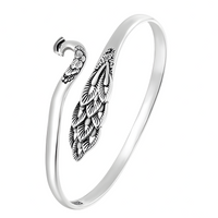 Adjustable Peacock Feather Cuff Bracelet Silver Tone Rhodium-Plated 13g 1442