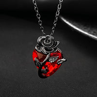 Womens Red Heart Rose Pendant Necklace-Black Rhodium-Plated Alloy, Faceted 1315