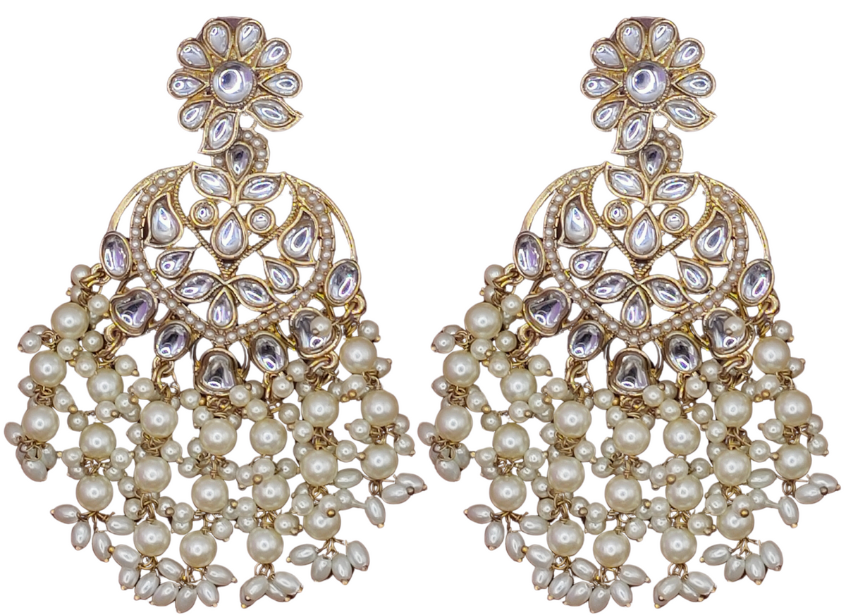 Elegant Bollywood Inspired Gold Kundan Earrings - Traditional Indian Jewelry 187