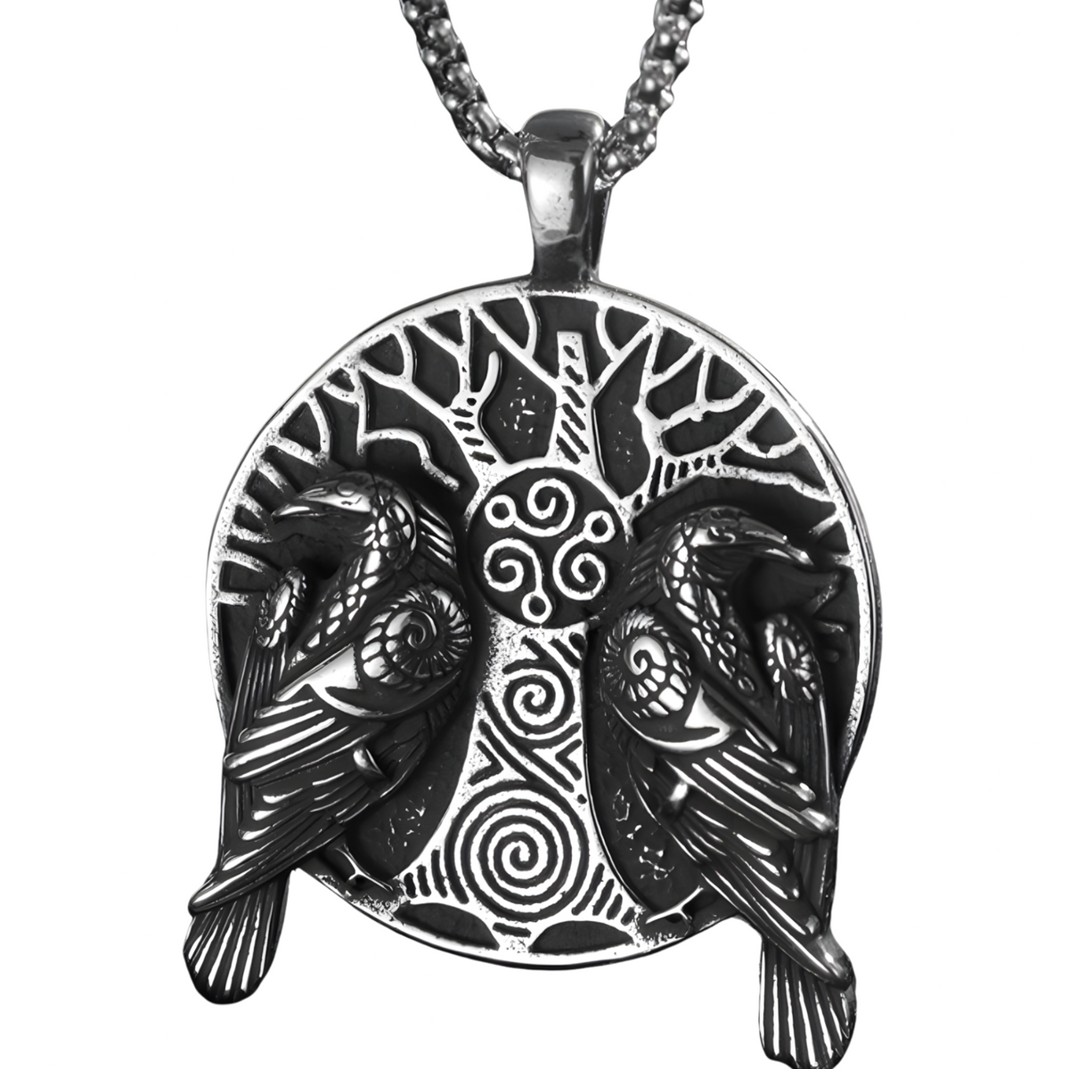 Norse Odin Crow Necklace for Men – Zinc Alloy Viking Tree of Life Pendant 1250