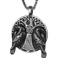Norse Odin Crow Necklace for Men – Zinc Alloy Viking Tree of Life Pendant 1250