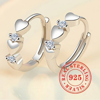 925 Sterling Silver Heart Hoop Earrings Cubic Zirconia 1.3cm Elegant Design 159