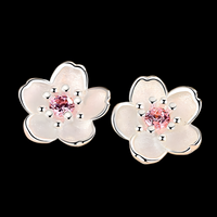 Cherry Blossom Stud Earrings for Women 925 SilverPlated Alloy Floral Design 1003