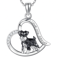 Silver Plated Schnauzer Dog Heart Pendant Necklace 45cm Chain Love Dog 1252
