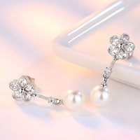 925 Silver-Plated Alloy Pearl Drop Earrings for Women – Flower CZ Crystal 996