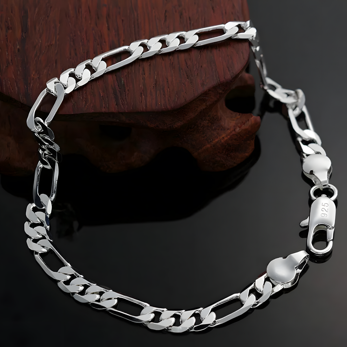 925 Silver-Plated Figaro Link Bracelet Durable Iron Alloy Chain with Secure 877